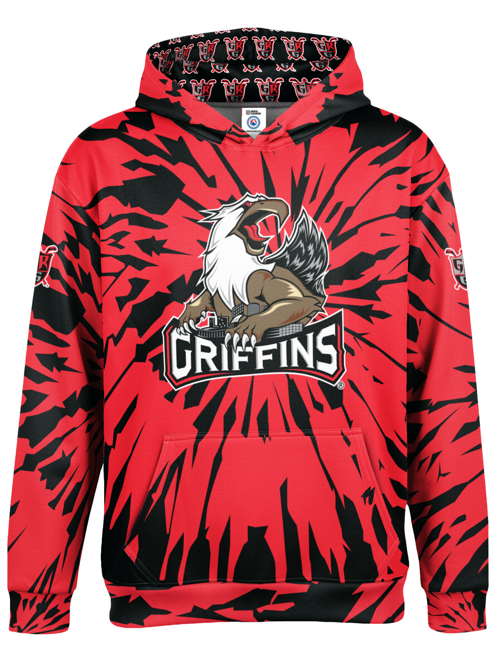 Bench Clearers Grand Rapids Griffins Tie-Dye Youth Hockey Hoodie - 3D FRONT