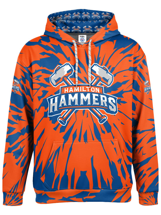 Bench Clearers Hamilton Hammers Tie-Dye Hockey Hoodie - 3D FRONT
