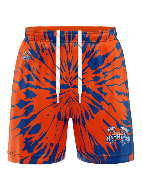 Bench Clearers Hamilton Hammers Tie-Dye Hockey Shorts - 3D FRONT