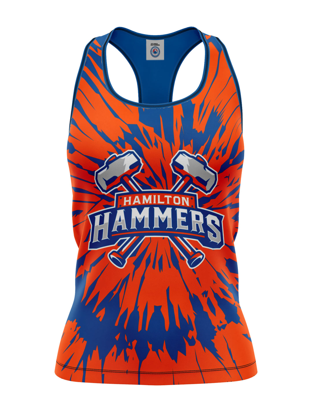 Bench Clearers Hamilton Hammers Tie-Dye Women's Racerback Hockey Tank - 3D FRONT