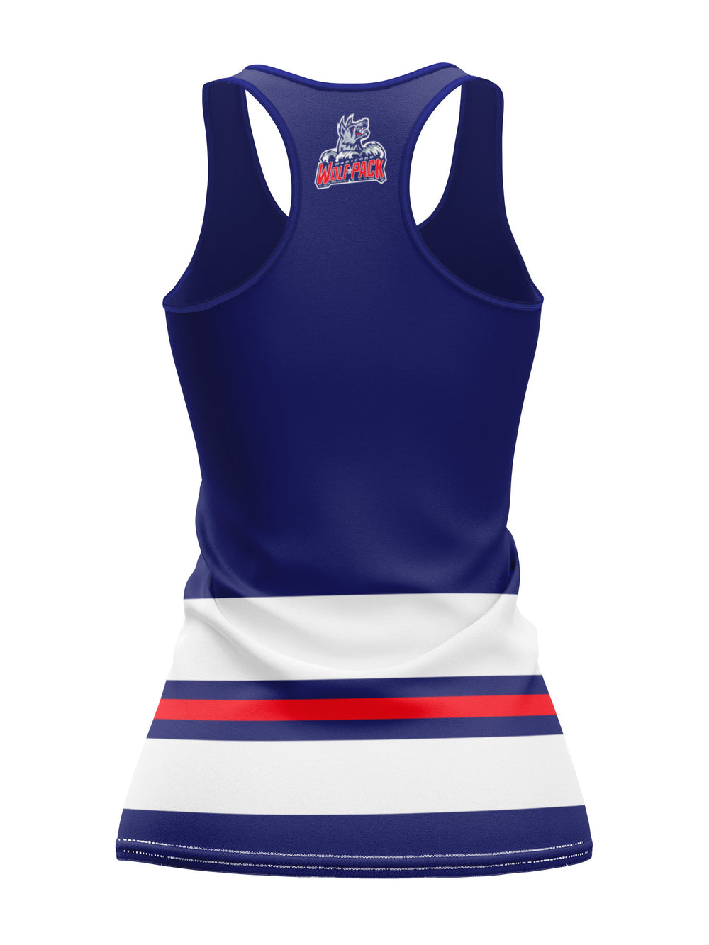 Hartford Wolf Pack Blue Alternate Women's Racerback Hockey Tank - BACK | BenchClearers Hockey Apparel