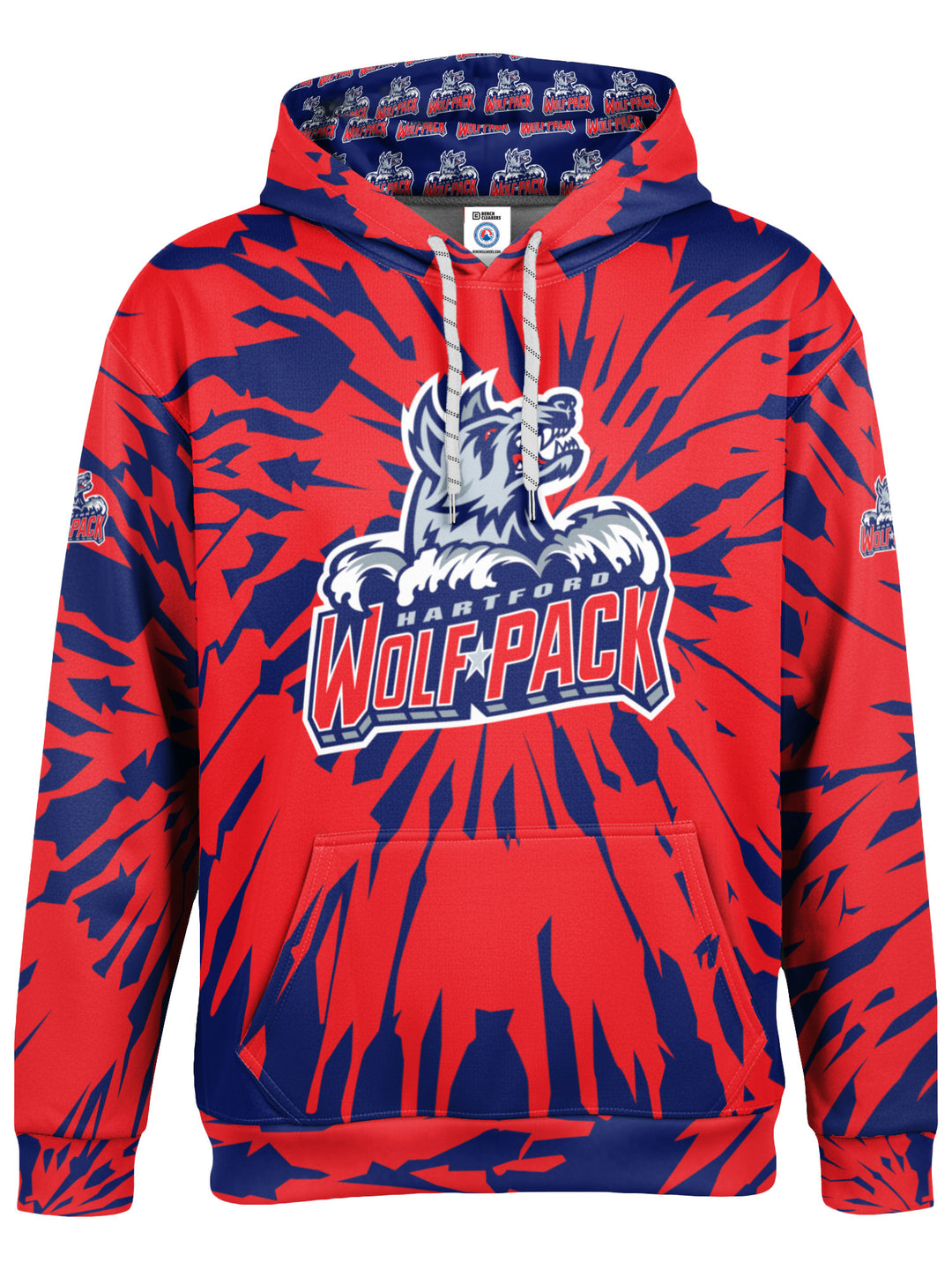Bench Clearers Hartford Wolf Pack Tie-Dye Hockey Hoodie - 3D FRONT