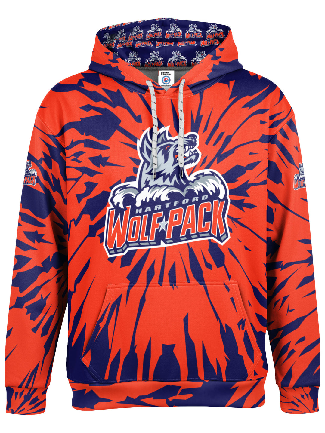 Bench Clearers Hartford Wolf Pack Tie-Dye Hockey Hoodie - 3D FRONT