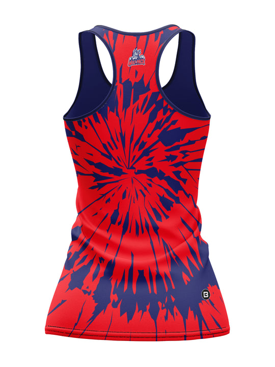 Bench Clearers Hartford Wolf Pack Tie-Dye Women's Racerback Hockey Tank - 3D BACK