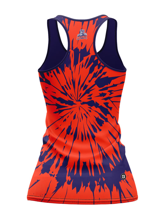Bench Clearers Hartford Wolf Pack Tie-Dye Women's Racerback Hockey Tank - 3D BACK