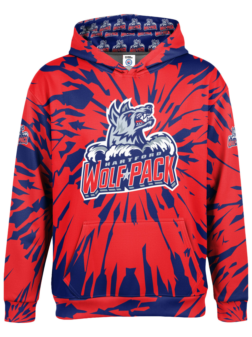 Bench Clearers Hartford Wolf Pack Tie-Dye Youth Hockey Hoodie - 3D FRONT