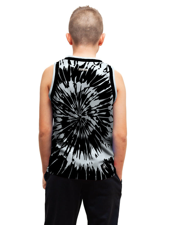 Youth model wearing the Bench Clearers Henderson Silver Knights Tie-Dye Youth Hockey Tank - back view