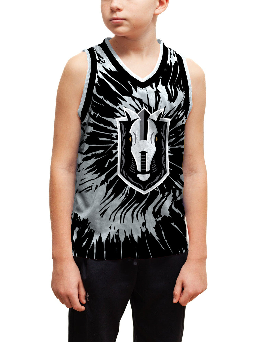 Youth model wearing the Bench Clearers Henderson Silver Knights Tie-Dye Youth Hockey Tank - front view