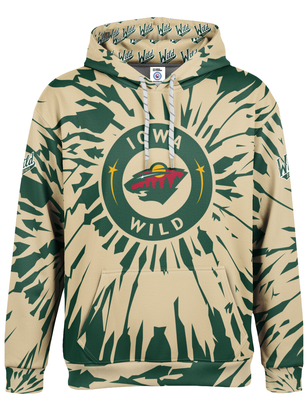 Bench Clearers Iowa Wild Tie-Dye Hockey Hoodie - 3D FRONT