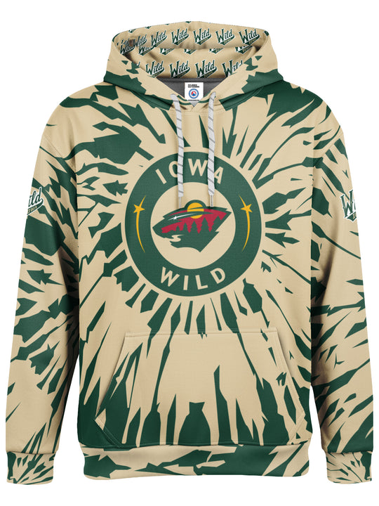 Bench Clearers Iowa Wild Tie-Dye Hockey Hoodie - 3D FRONT