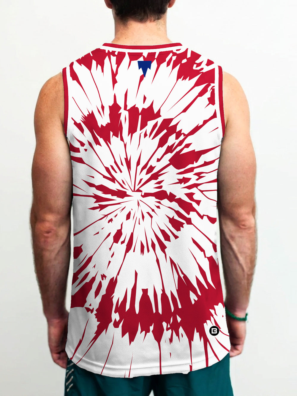Model wearing the Bench Clearers Laval Rocket Tie-Dye Hockey Tank - back view