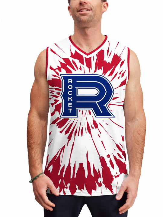 Model wearing the Bench Clearers Laval Rocket Tie-Dye Hockey Tank - front view