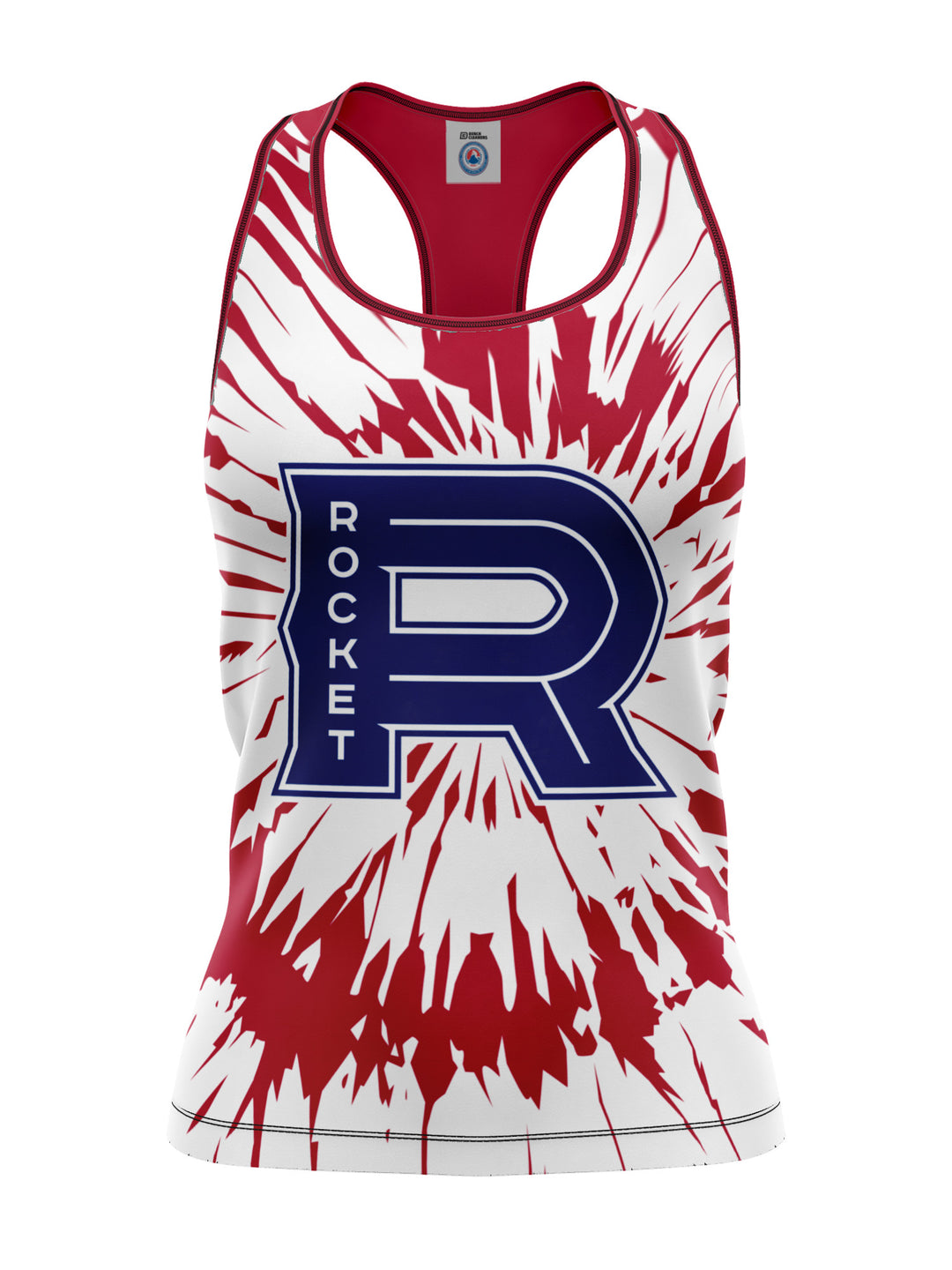 Bench Clearers Laval Rocket Tie-Dye Women's Racerback Hockey Tank - 3D FRONT