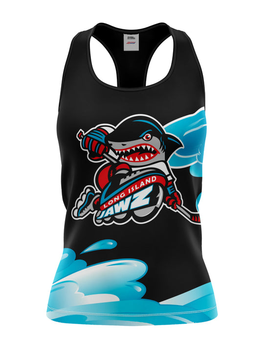Bench Clearers Long Island Jawz Women's Racerback Hockey Tank - 3D FRONT