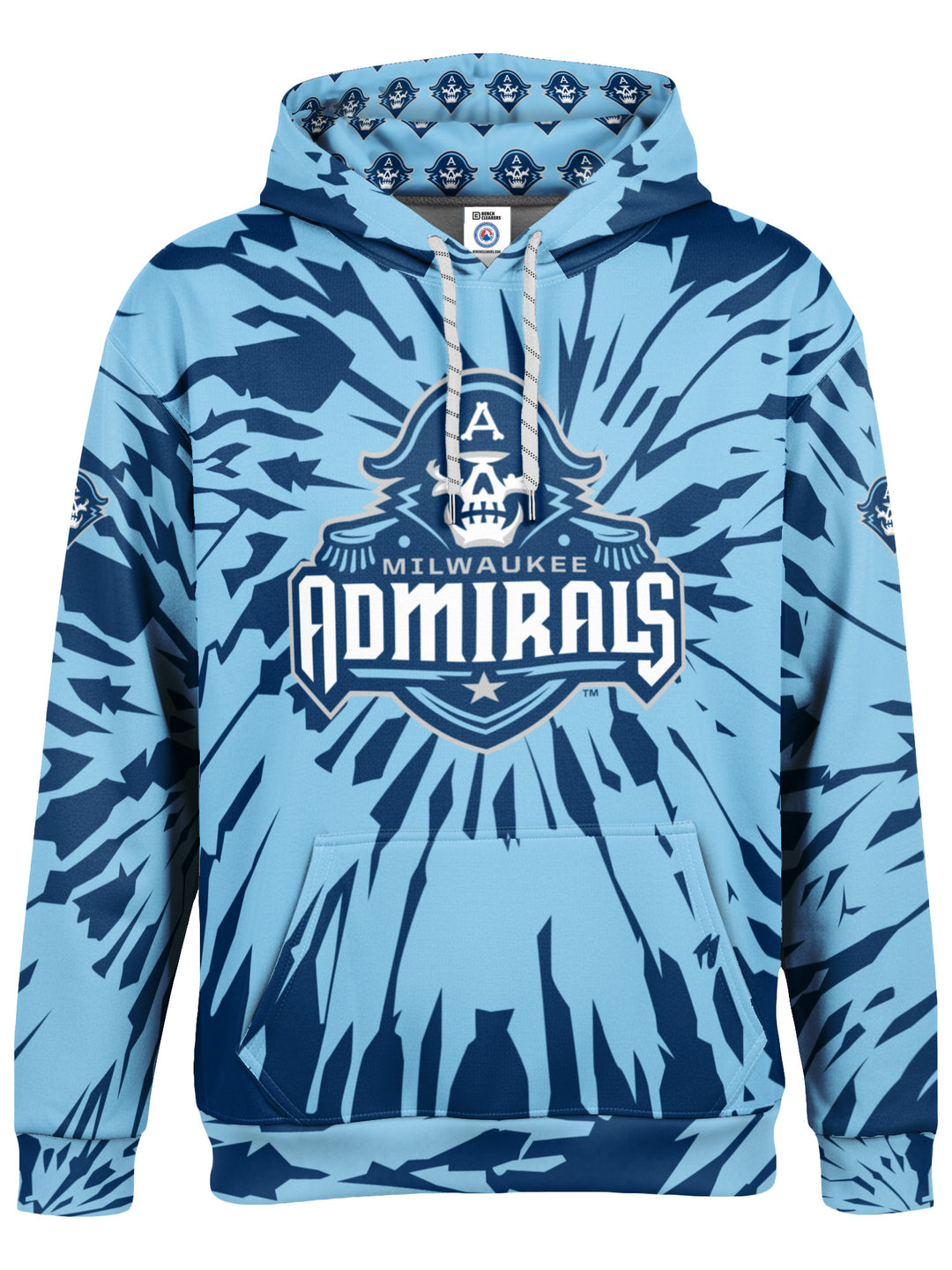 Bench Clearers Milwaukee Admirals Tie-Dye Hockey Hoodie - 3D FRONT
