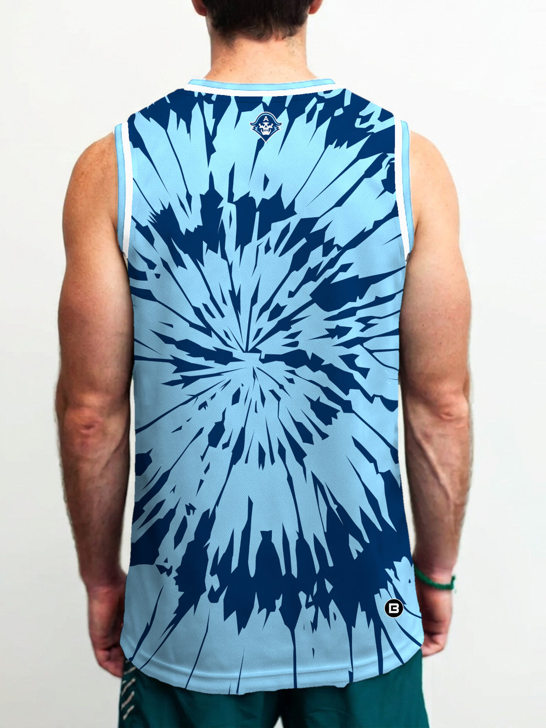 Model wearing the Bench Clearers Milwaukee Admirals Tie-Dye Hockey Tank - back view