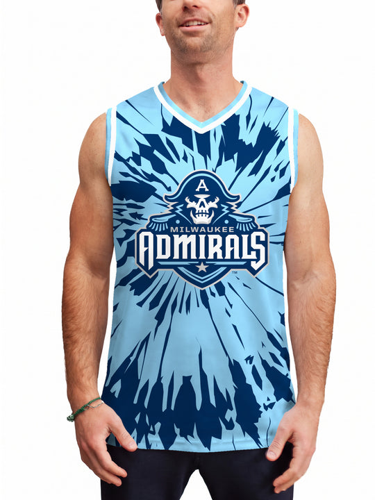 Model wearing the Bench Clearers Milwaukee Admirals Tie-Dye Hockey Tank - front view