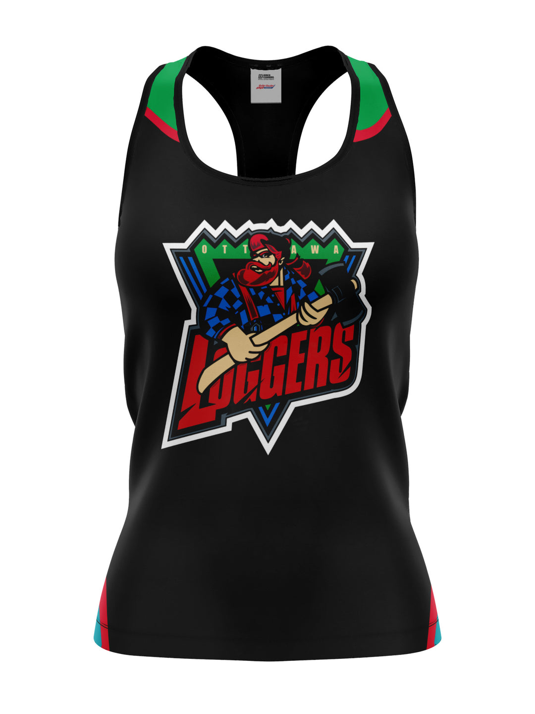 Bench Clearers Ottawa Loggers Women's Racerback Hockey Tank - 3D FRONT