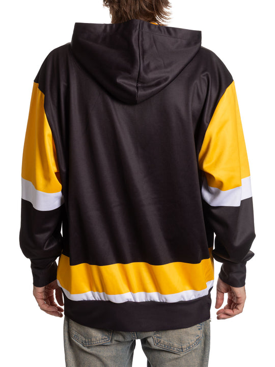 Bench Clearers Pittsburgh Penguins "Hockey Lace" Hockey Hoodie - back view: gold and white stripes