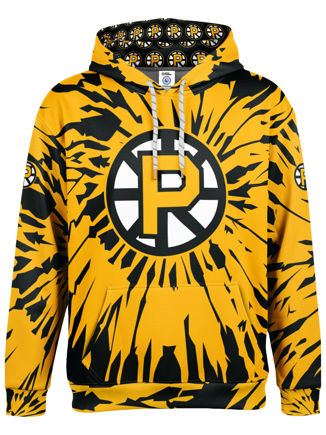 Bench Clearers Providence Bruins Tie-Dye Hockey Hoodie - 3D FRONT