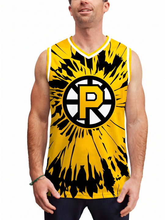 Model wearing the Bench Clearers Providence Bruins Tie-Dye Hockey Tank - front view