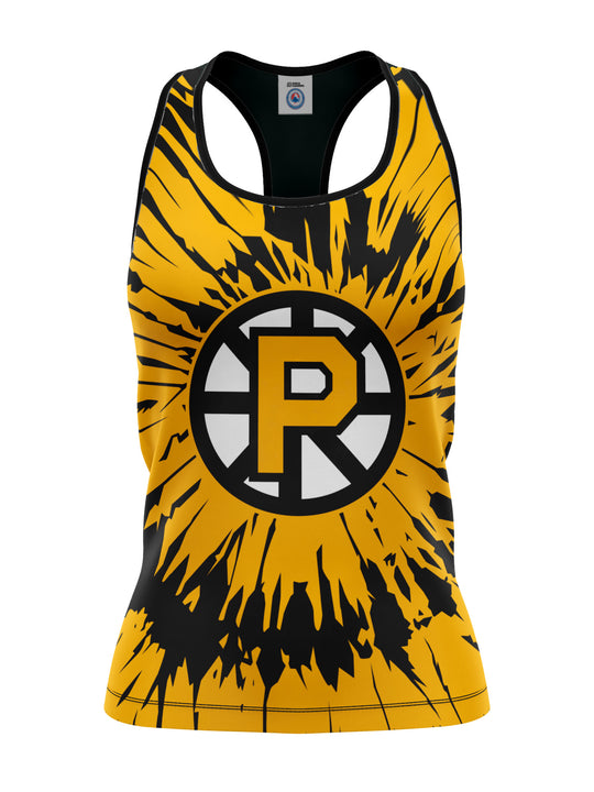 Bench Clearers Providence Bruins Tie-Dye Women's Racerback Hockey Tank - 3D FRONT