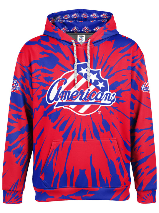 Bench Clearers Rochester Americans Tie-Dye Hockey Hoodie - 3D FRONT