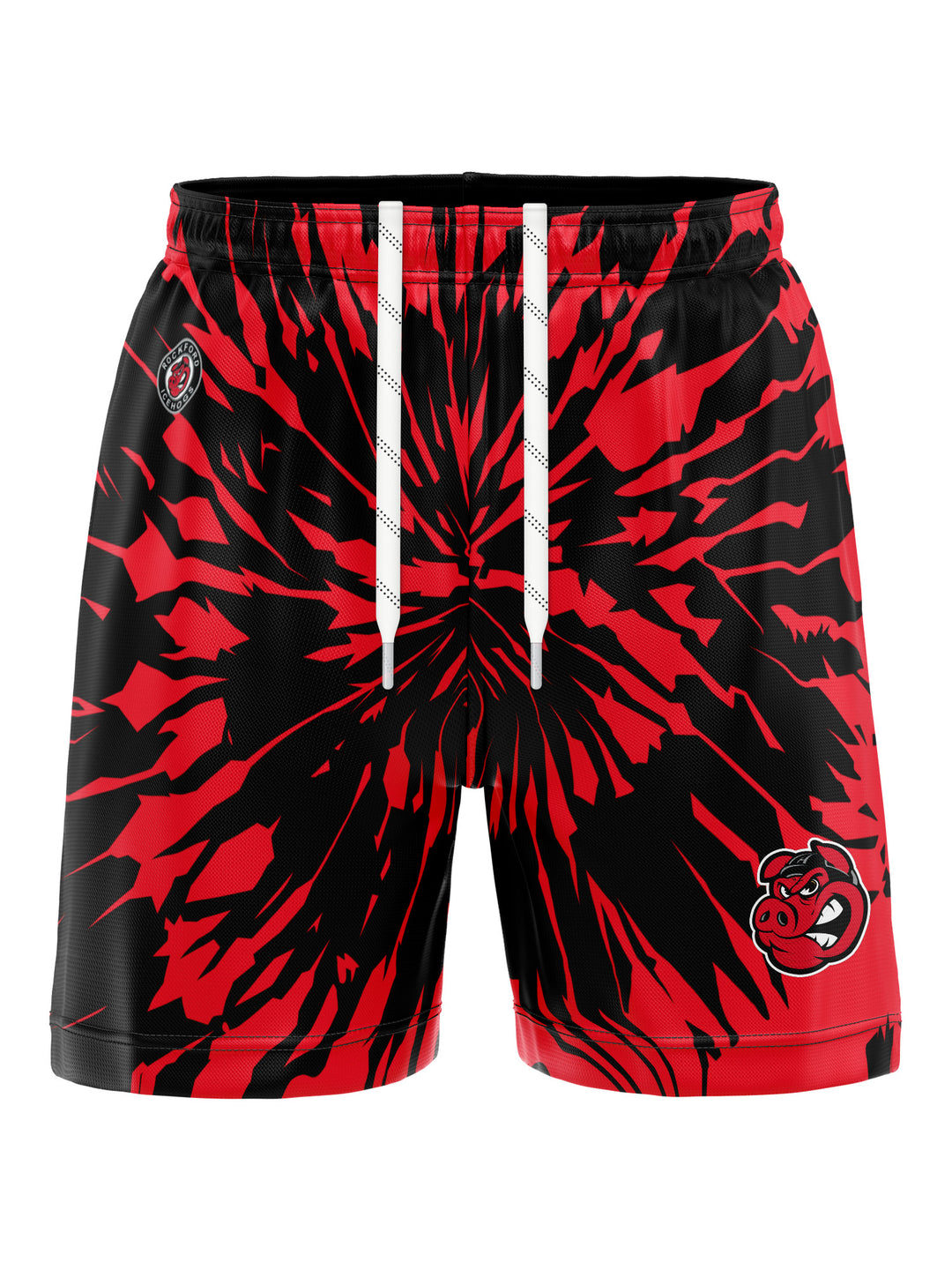 Bench Clearers Rockford IceHogs Tie-Dye Hockey Shorts - 3D FRONT