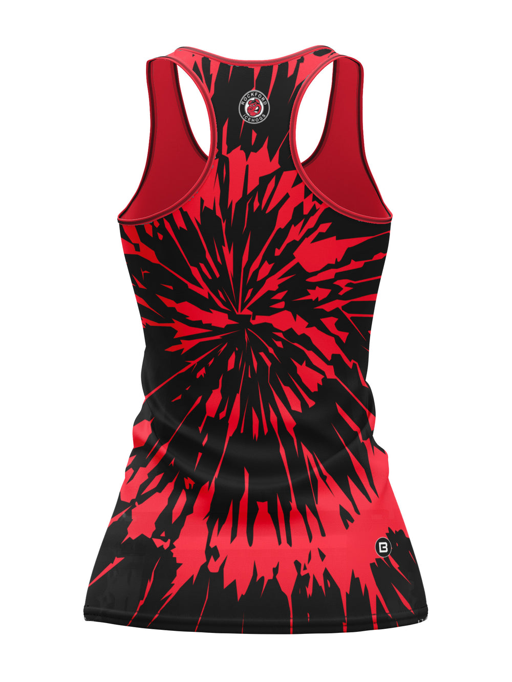 Bench Clearers Rockford IceHogs Tie-Dye Women's Racerback Hockey Tank - 3D BACK