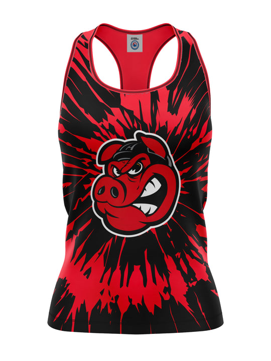 Bench Clearers Rockford IceHogs Tie-Dye Women's Racerback Hockey Tank - 3D FRONT