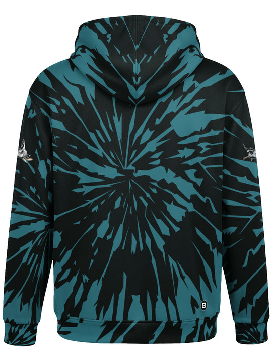 Bench Clearers San Jose Barracuda Tie-Dye Hockey Hoodie - 3D BACK