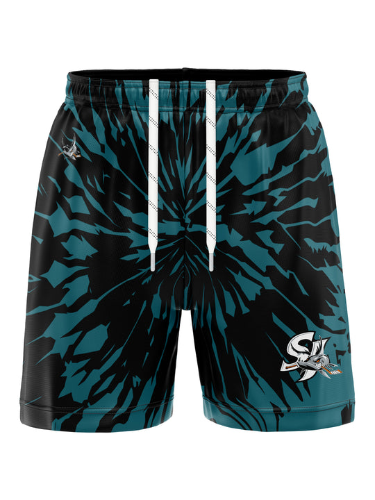 Bench Clearers San Jose Barracuda Tie-Dye Hockey Shorts - 3D FRONT