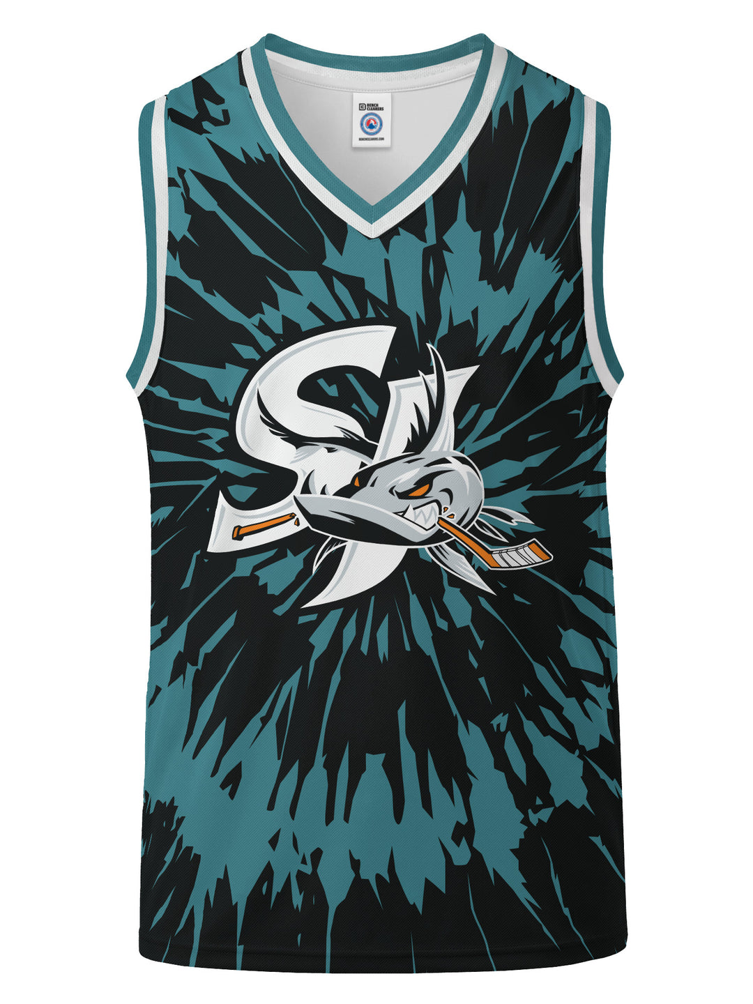 Bench Clearers San Jose Barracuda Tie-Dye Hockey Tank - 3D FRONT