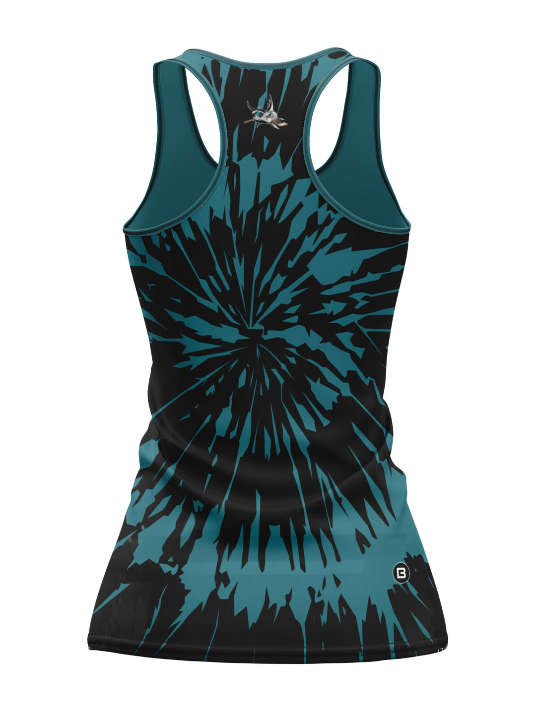 Bench Clearers San Jose Barracuda Tie-Dye Women's Racerback Hockey Tank - 3D BACK