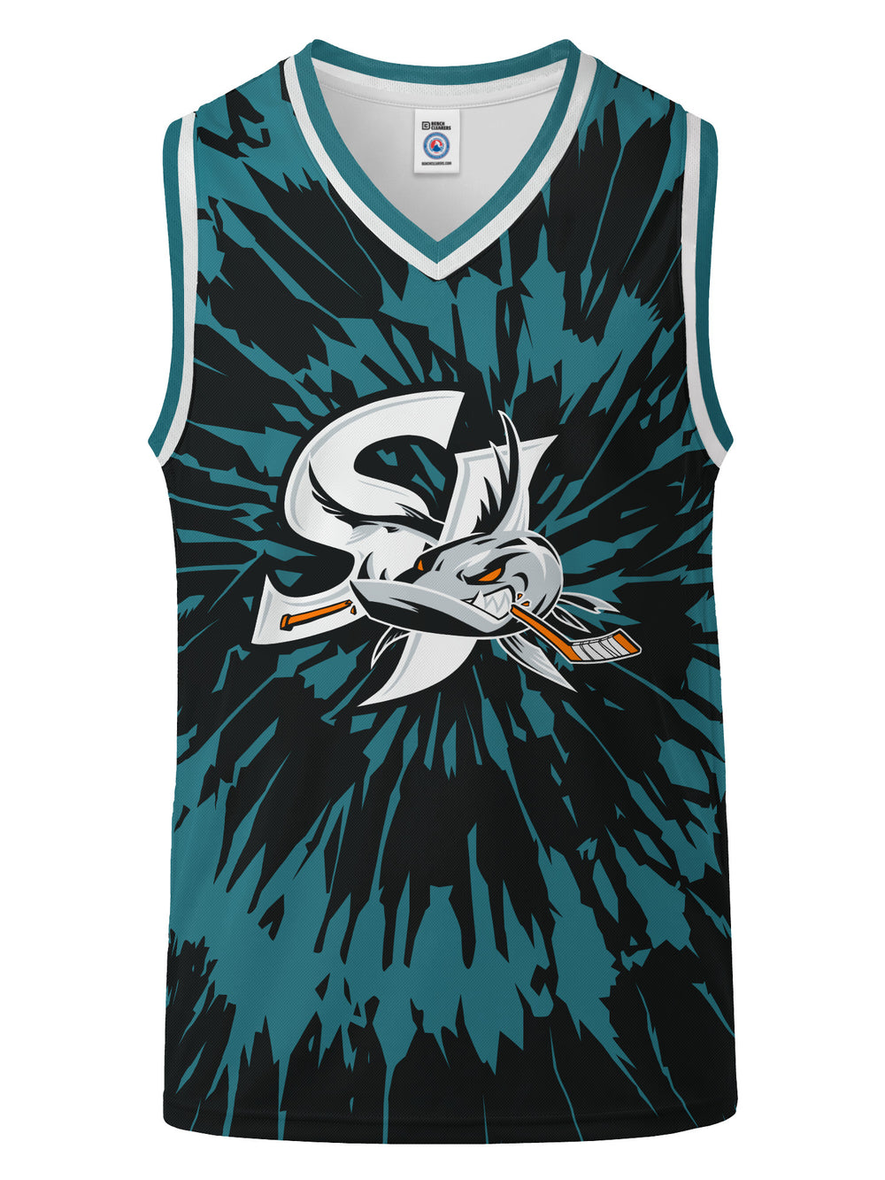 Bench Clearers San Jose Barracuda Tie-Dye Youth Hockey Tank - 3D FRONT