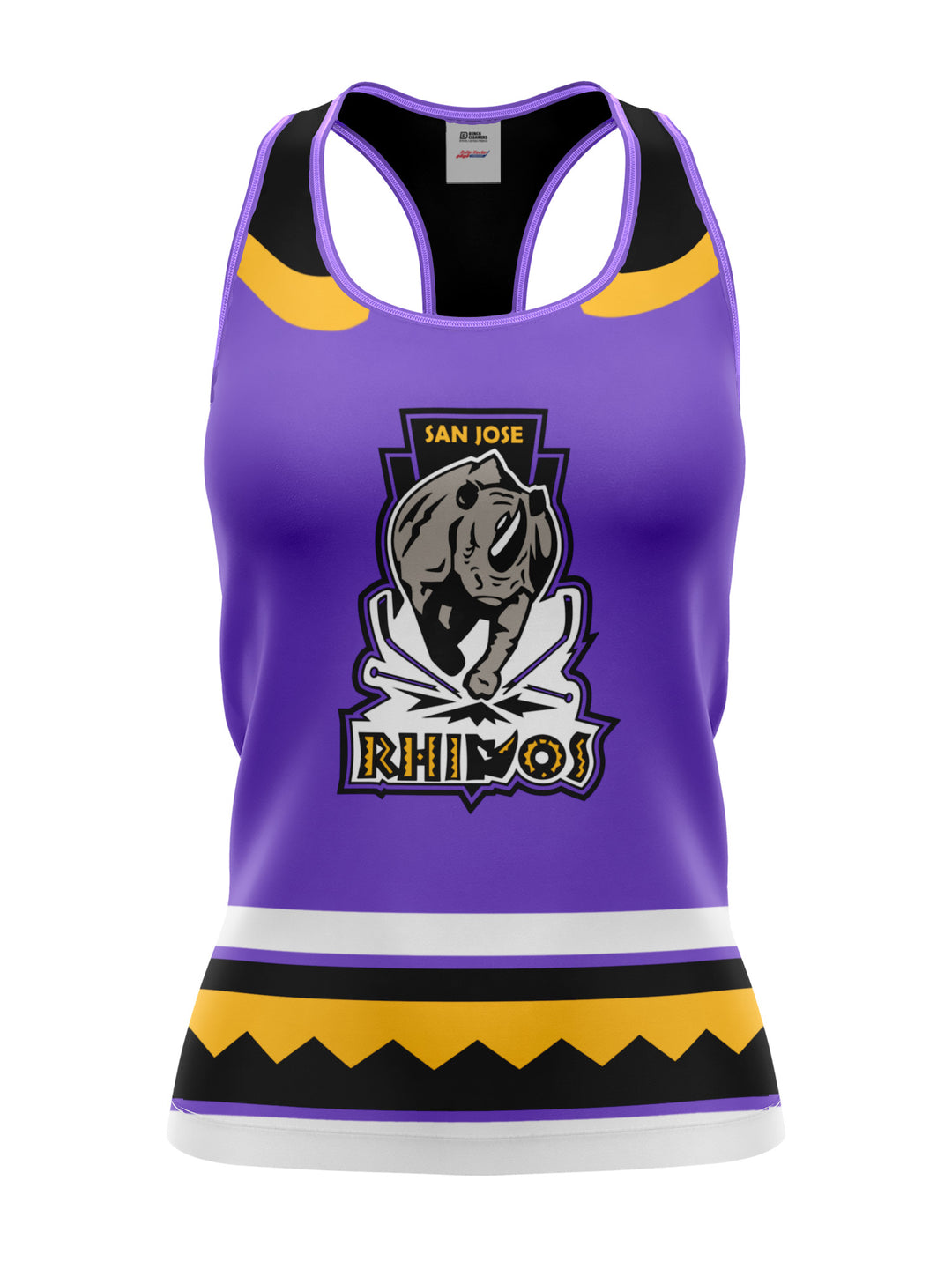 Bench Clearers San Jose Rhinos Women's Racerback Hockey Tank - 3D FRONT