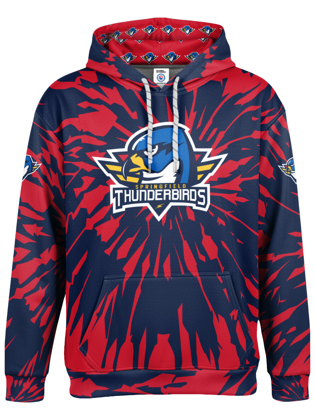 Bench Clearers Springfield Thunderbirds Tie-Dye Hockey Hoodie - 3D FRONT