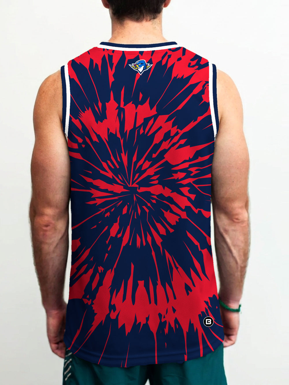 Model wearing the Bench Clearers Springfield Thunderbirds Tie-Dye Hockey Tank - back view
