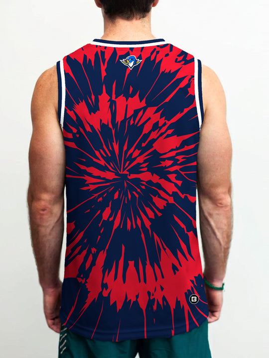 Model wearing the Bench Clearers Springfield Thunderbirds Tie-Dye Hockey Tank - back view