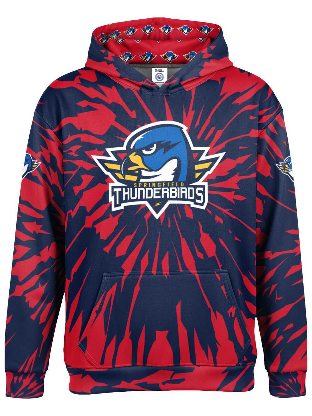 Bench Clearers Springfield Thunderbirds Tie-Dye Youth Hockey Hoodie - 3D FRONT