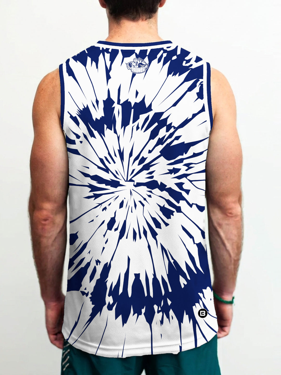 Model wearing the Bench Clearers Syracuse Crunch Tie-Dye Hockey Tank - back view