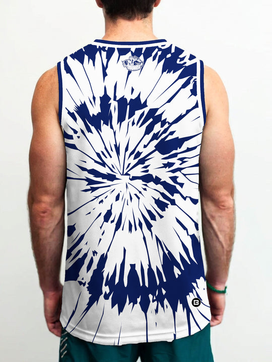 Model wearing the Bench Clearers Syracuse Crunch Tie-Dye Hockey Tank - back view