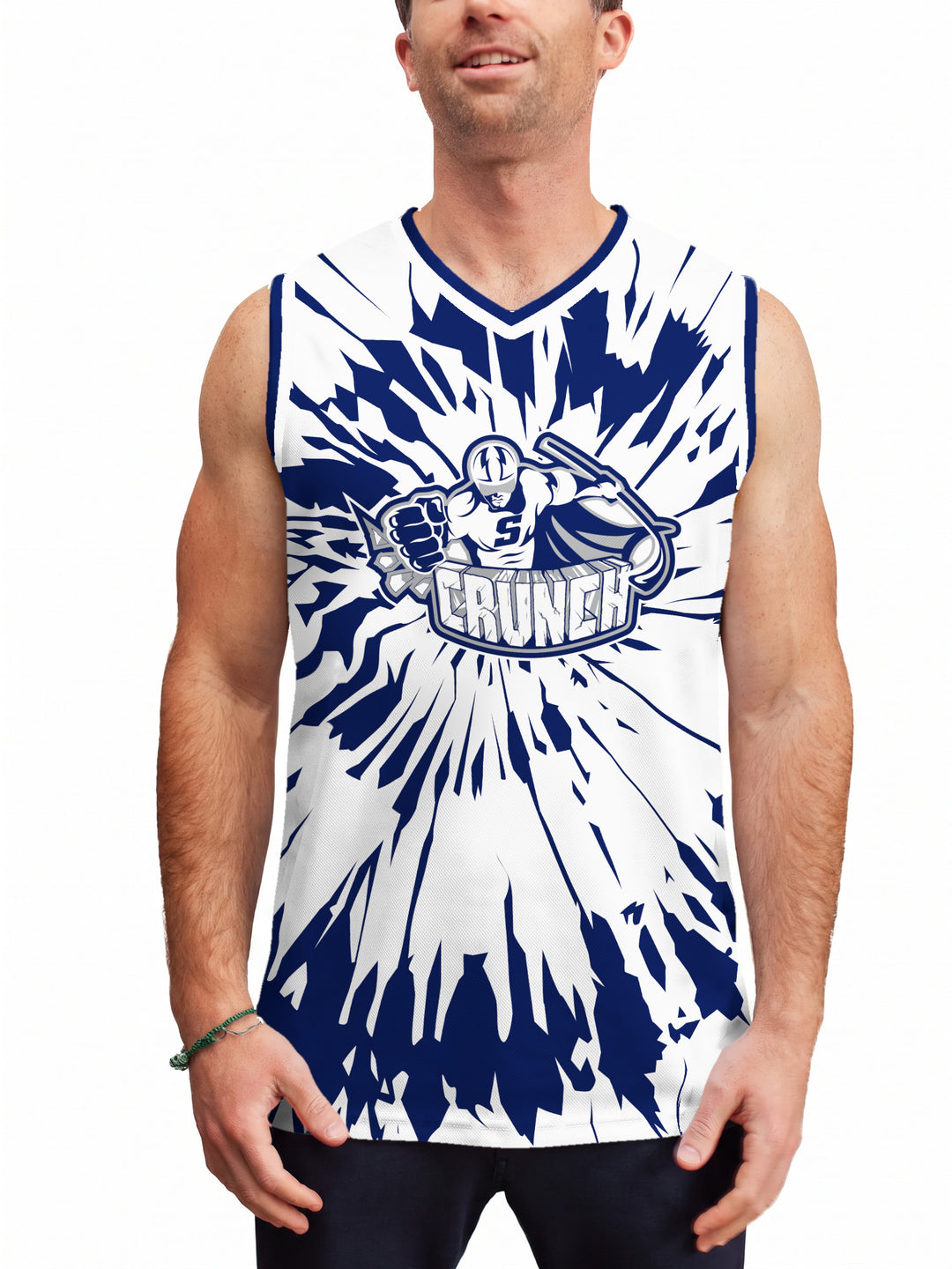 Model wearing the Bench Clearers Syracuse Crunch Tie-Dye Hockey Tank - front view