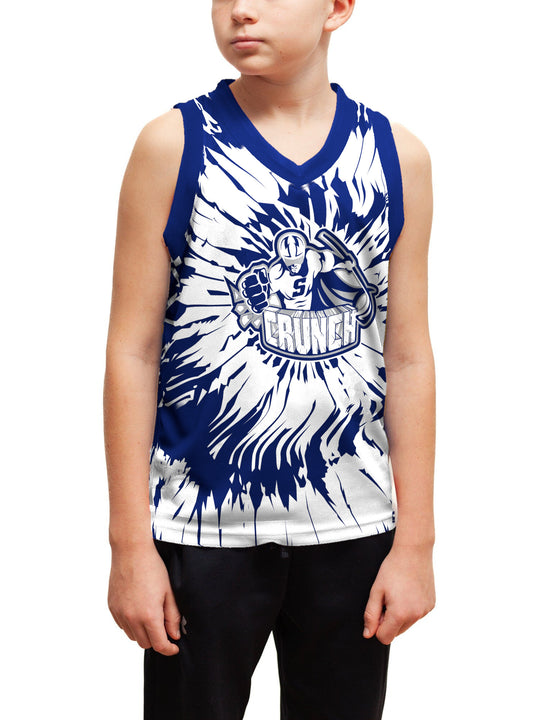 Youth model wearing the Bench Clearers Syracuse Crunch Tie-Dye Youth Hockey Tank - front view