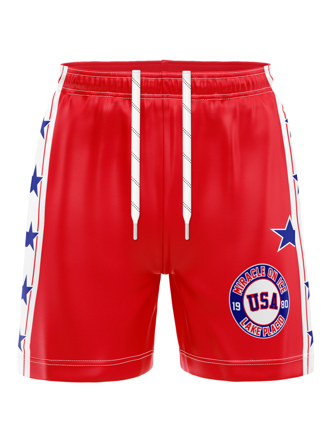 Bench Clearers USA Hockey Miracle on Ice 1980 Red Hockey Shorts - 3D FRONT