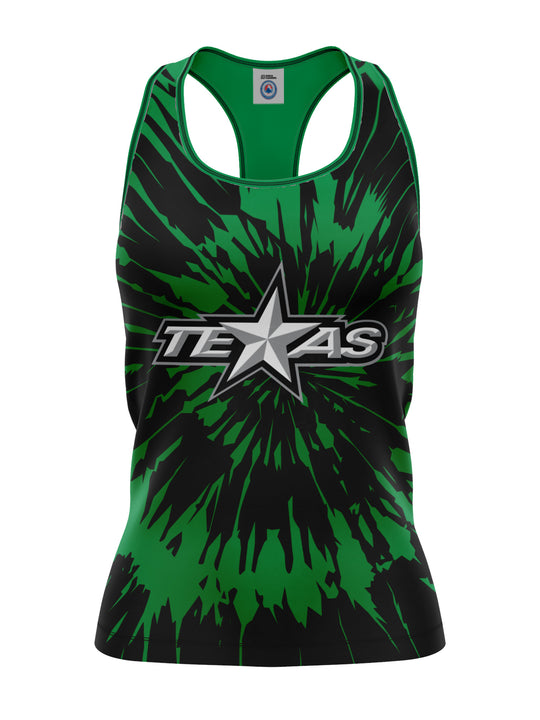 Bench Clearers Texas Stars Tie-Dye Women's Racerback Hockey Tank - 3D FRONT