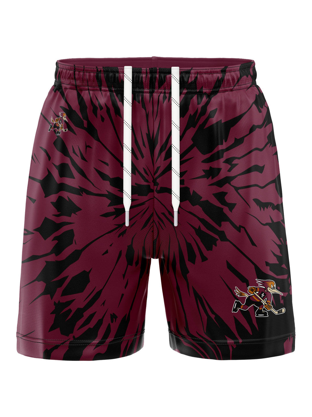 Bench Clearers Tucson Roadrunners Maroon Tie-Dye Hockey Shorts - 3D FRONT