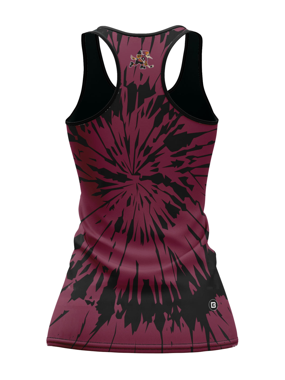Bench Clearers Tucson Roadrunners Maroon Tie-Dye Women's Racerback Hockey Tank - 3D BACK