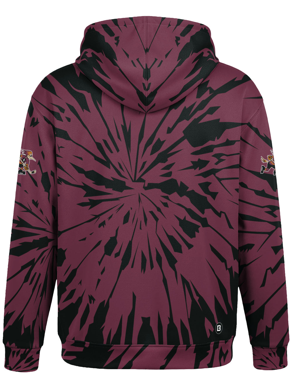 Bench Clearers Tucson Roadrunners Maroon Tie-Dye Youth Hockey Hoodie - 3D BACK