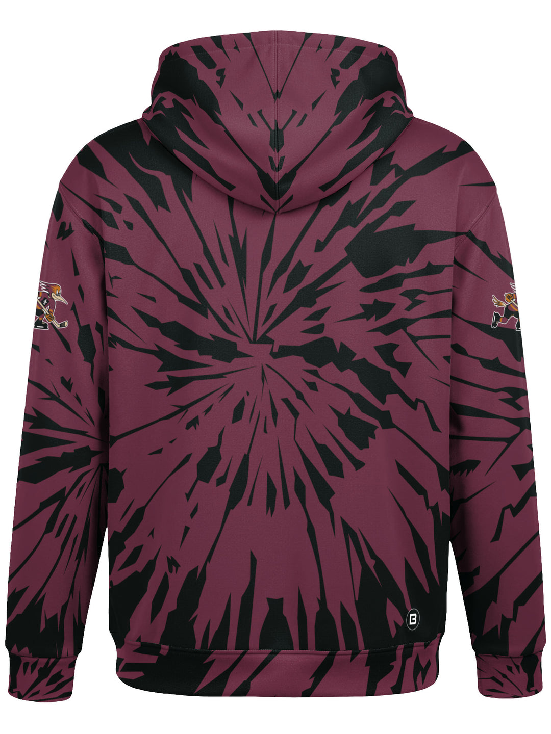 Bench Clearers Tucson Roadrunners Maroon Tie-Dye Youth Hockey Hoodie - 3D BACK
